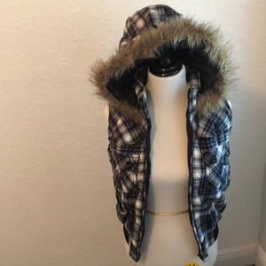 Flannel Vest With Fur Hood